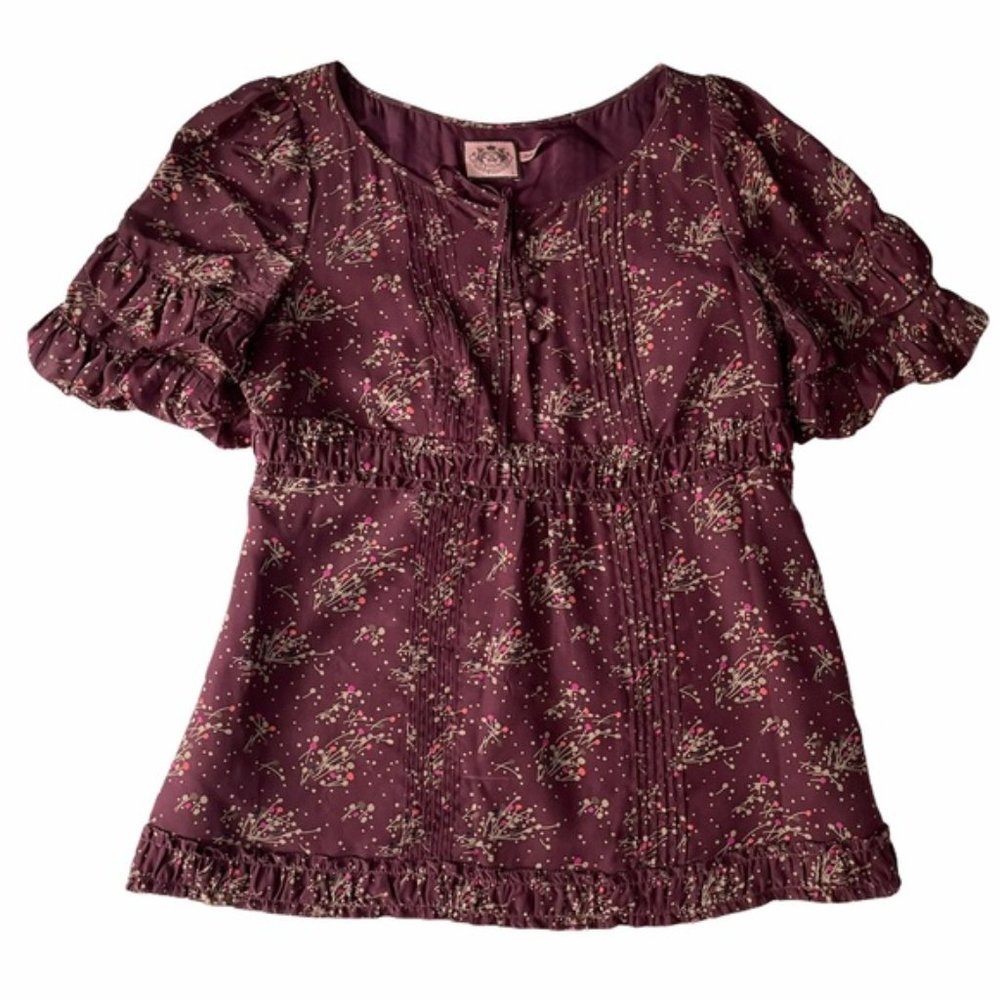 Juicy Couture Short Sleeve Floral Silk Top